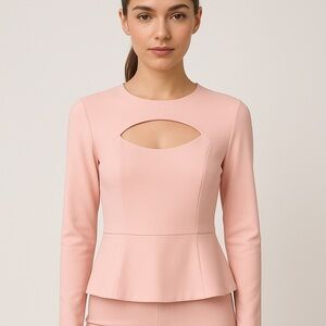 (Ac4) NEW Dress the Population pink cutout front peplum top, Size Small, NWOT